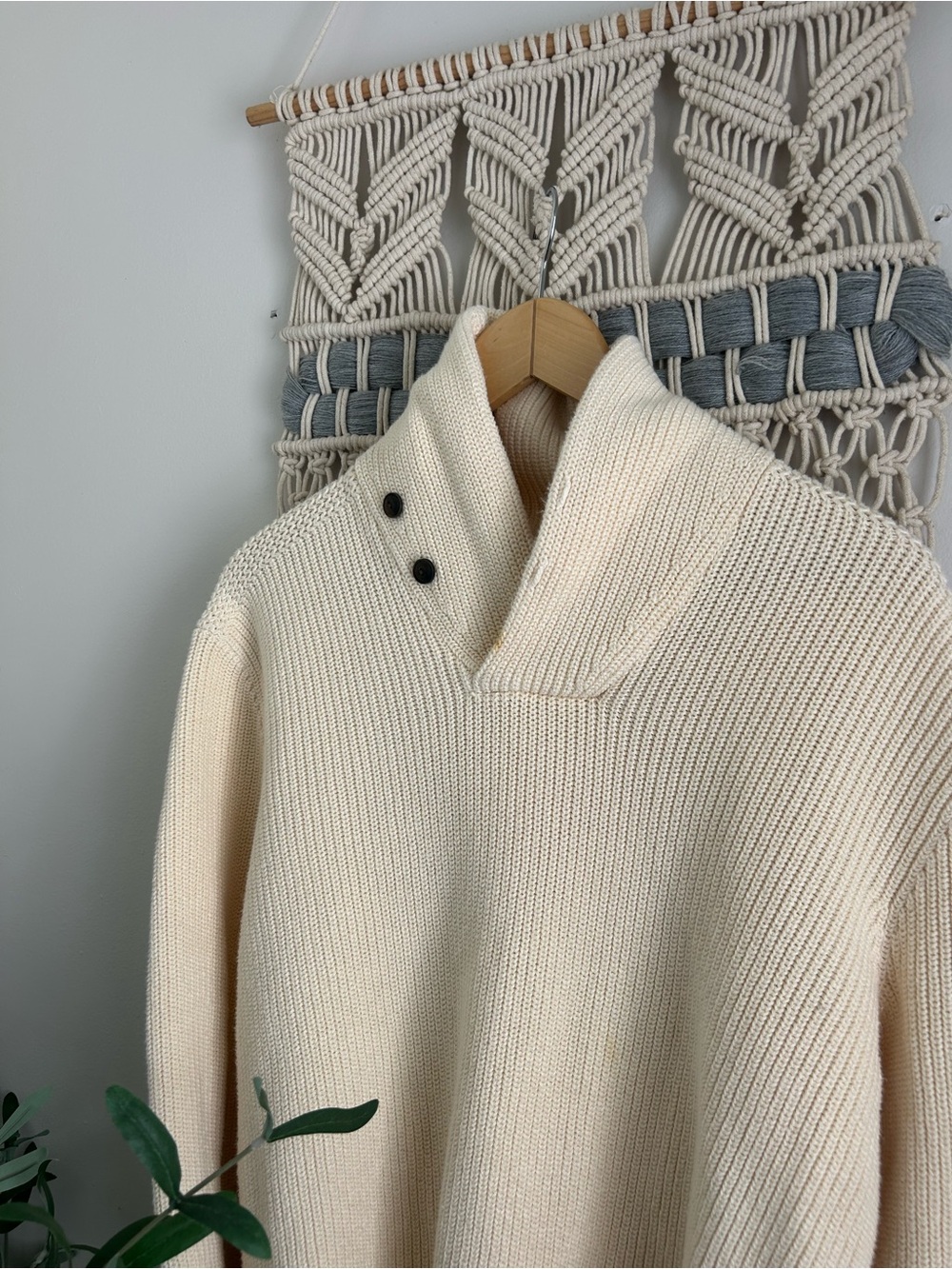 Polo by Ralph Lauren Cream Men's Button-Neck Knit Sweater - Picture 2 of 8